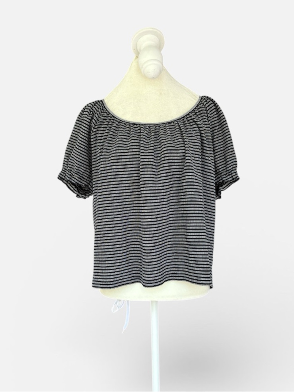 Madewell Texture & Thread Striped Peasant Top in Navy & White Sz M - Picture 3 of 10